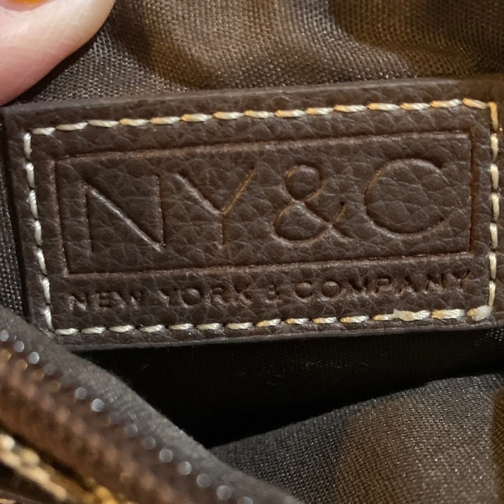 New York & Company Brown and Cream Logo Wristlet​​​